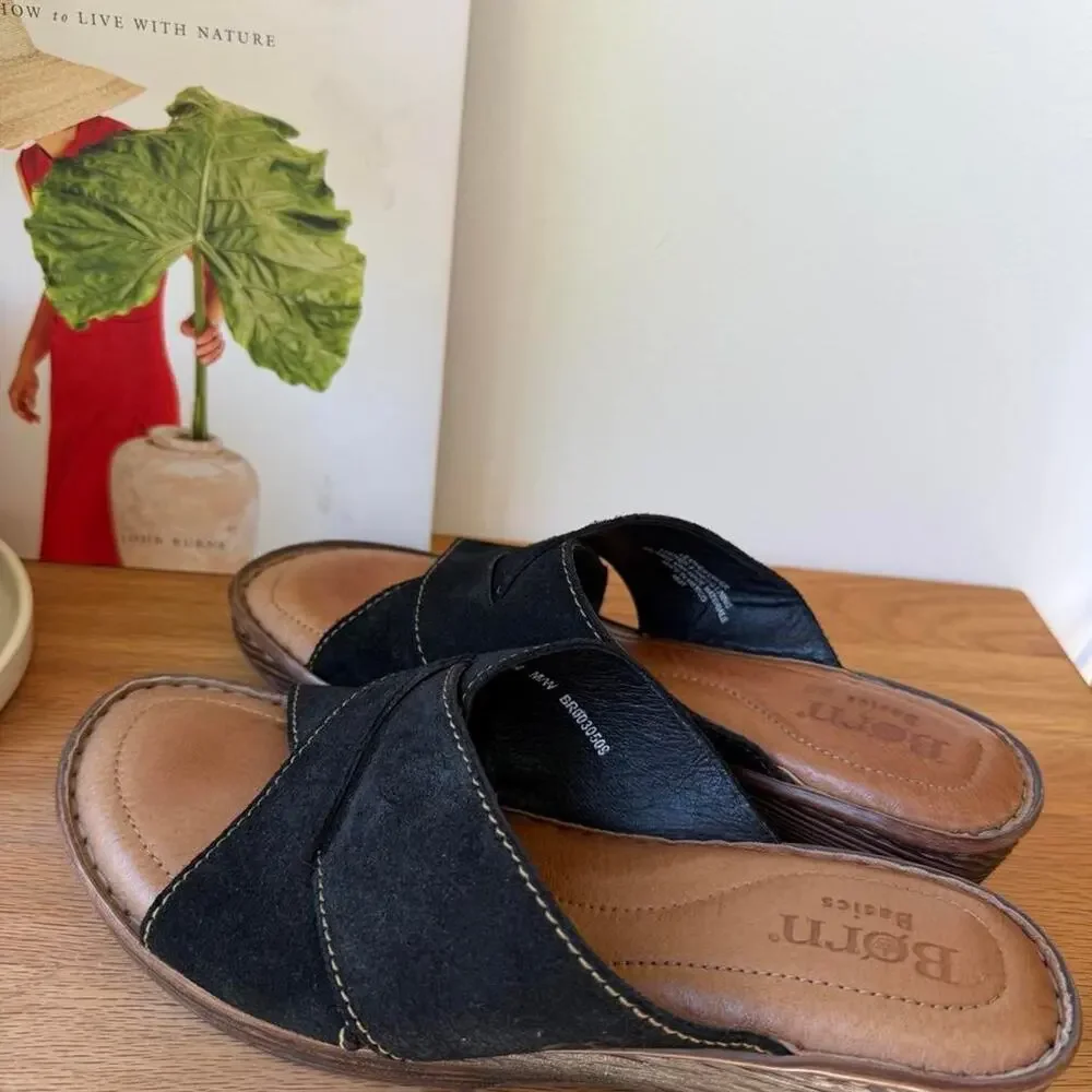 Black Suede Platform Leather Mules Born Size 10
